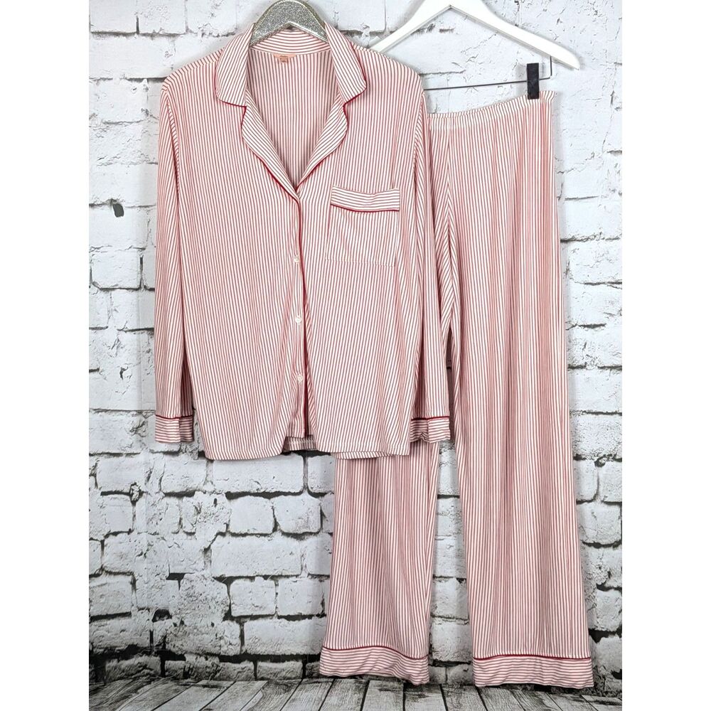 EBERJEY Gisele Striped Pajama Set Leisure Red White Super Soft Stretchy Medium